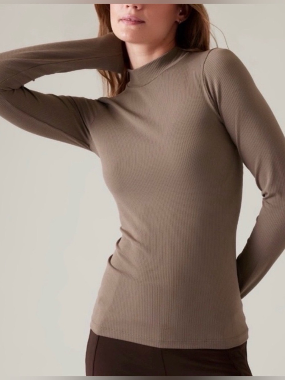 Women’s Athleta Ribbed Long Sleeve Tan Beige Small